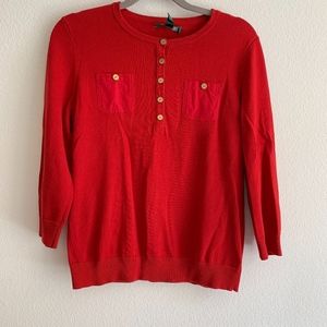 Lauren Ralph Lauren Red Gold Button Sweater Sz L
